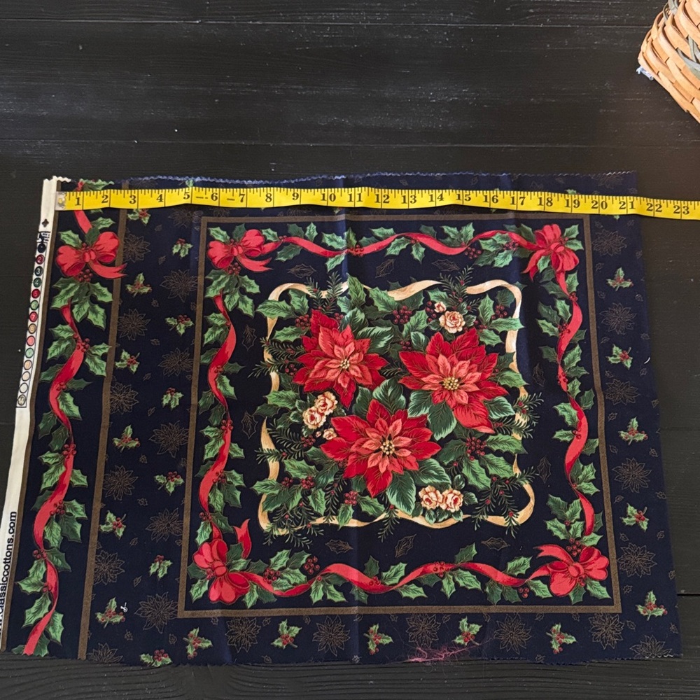 New 2 panels 18” x 20” Festive Floral Fabric with Red and Green Design